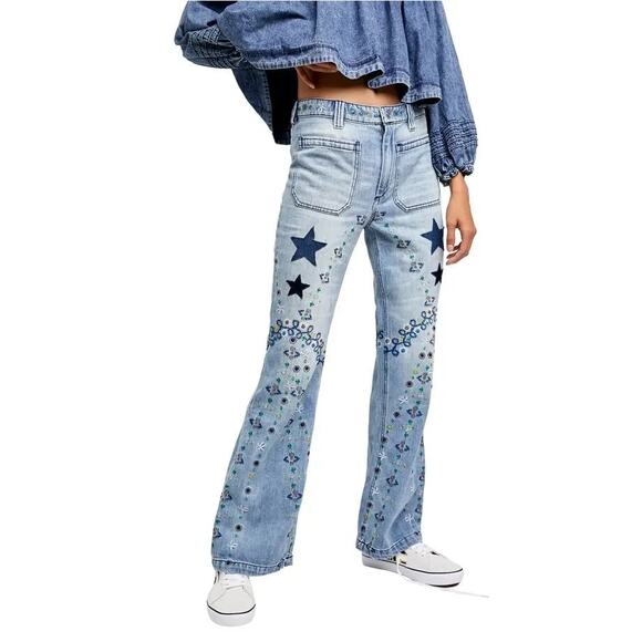 Free People Delphine High-Waist Embroidered Flare Jeans - Picture 5 of 11
